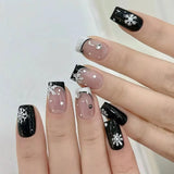 Popxstar 24pcs Christmas Wearable Press on Nails Red Fake Nails Detachable Short Square Nail Lovely False Nails Накладные Ногти Uñas 네일팁