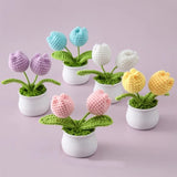 1pc Handmade Woven Flower Potted Artificial Knitted Crochet Tulip Plant Ornaments DIY Material Kit Home Desktop Wedding Decor