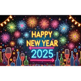 Popxstar 2025 Happy New Year Backdrops for Christmas Photography Decor Background Fireworks Celebrate Party Family Poster Photo Studio