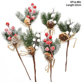 Popxstar 5Pcs Christmas Red Berry Articifial Flower Pine Cone Branch Christmas Tree Decorations Ornament Gift Packaging Home DIY Wreath