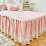 Popxstar shabby chic 1PCS Pink Elegant Princess Bed Skirt Non-slip Mattress Cover Ruffled Lace Solid Color Bedsheet Protector Bedspread No Pillowcase