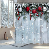 Popxstar Christmas Shower Curtain，Christmas Ball and Wood Board Home Decoration Shower Curtain，Attached12One Shower Curtain Hook，Perfect