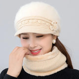 Popxstar Hot Women Winter Hat Keep Warm Cap Add Fur Lined Hat And Scarf Set Warm Hats For Female Casual Rabbit Fur Winter Knitted Hat