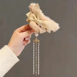 Popxstar cute winter outfits New Fashion Bow Tassel Pendant Hair Clips Korea Ponytail Plush Shark Claw Girls Fall and Winter Gift Hair Accessories