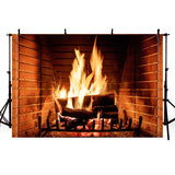 Popxstar Fireplace Fire Flame Background Winter Brick Wall firewood  Christmas  Backdrop Decoration Customize Photography Studio Props