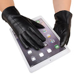 Popxstar Winter PU Leather Gloves Women Black Touch Screen Driving Gloves Fashion Soft Plus Velvet Warm Mittens