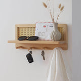 Popxstar cabin weekend inspo Home Woven Wall Key Hook Storage Rack Solid Wood Rattan Storage Rack Book and Newspaper Rack Magazine Storage Rack Decoration