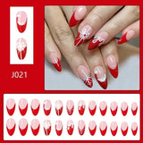 Popxstar 24pcs French Wearable Press on Nails Christmas Almond Fake Nails Detachable Nail Flower False Nails Накладные Ногти Postizas 네일팁