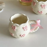 Popxstar Irregular Handmade Relief Pink Bow Coffee Ceramic Cup Gift Water Cup Kawaii Cup