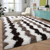 Popxstar Soft Shaggy Rugs Plush Area Rugs for Living Room Bedroom Fluffy Carpets Home Decor,5x8ft,Stripe Brown