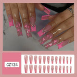 Popxstar 24 Pcs Glossy Long Ballerina Press On Nails Pink Glitter French Style Fake Nails With Rhinestone Artifical Reusable False Nails