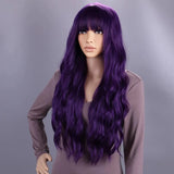 Popxstar Long Purple Wig for Women 28" Long Lavender Purple Wig With Bangs Curly Wavy Natural Cute Soft Wig for Costume Braids Anime