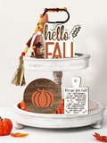 Popxstar 6ps Rustic Farmhouse Fall Decor Set - Autumn Pumpkin Theme, Wooden Tiered Tray Accents For Thanksgiving & Harvest Season