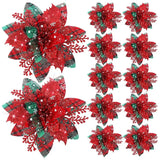 Popxstar 5/10Pcs Glitter Pink Christmas Flowers Xmas Tree 14cm Artifical Flower Ornaments 2024 Christmas Decoration For Home New Year