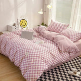 Popxstar Japan Style Plaid Queen Size Duvet Cover Set with Sheets High Quality Skin Friendly Bedding Set King Single Double Bedding Sets