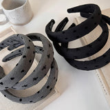 Popxstar Autumn Winter Retro Black-Gray Headband Bow Heart Sponge Hair Band for Woman Girls Temperament Hair Hoop Female Hair Accessories