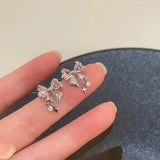 Popxstar Korean Bowknot Zircon Stud Earrings for Women Trendy Cute Pink Crystal Earrings Personality Y2k Earring Girl Party Jewelry Gifts