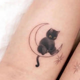 Popxstar Cute Black Cat Tattoo Stickers for Women Man Arm Art Temporary Tattoos Waterproof Fake Tattoo Cartoon Lasting Tattoo Stickers