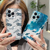 Popxstar Soft Clear Phone Case For iPhone 16 15 14 13 12 11 Pro Max XS X XR 7 8 Plus SE2020 Summer Ocean Animals Shark Dolphin Fish Cover