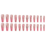 Popxstar 24 Pcs Glossy Long Ballerina Press On Nails Pink Glitter French Style Fake Nails With Rhinestone Artifical Reusable False Nails