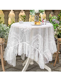 Popxstar Lace Table Cloth Retro Mesh Tablecloth White Rectangle Table Cover Wedding Party Decor Picnic Cloth Background Cloth