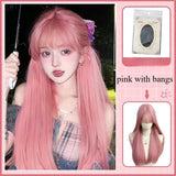 Popxstar Pink Wig for Women Long Wavy Cosplay Wigs Natural Soft Sweet Synthetic Wig for Daily Use School Life Lolita Wig Pink