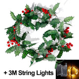 Popxstar 2M Christmas Garland with Light Artificial Red Berry Holly Leaves Ivy Vine Rattan Wreath for Christmas Tree Ornament Home Decors