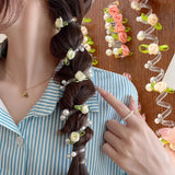 Popxstar Rose Bead Telephone Line Headband Charming Tied Ponytail Braid Hair Rope Headband High Elasticity Rubber Band Pearl Headwears