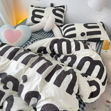 Popxstar Korean Style Black Letter Bedding Set Bed Flat Sheet Pillowcase Fashion Duvet Cover Set Kid Adult Queen Full Twin Size Bed Cover