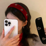 Popxstar Retro Velvet Rhinestone Love Heart Headband for Women's Temperament Elegant Hair band Wide Hair Hoop Hair Accessories Gifts