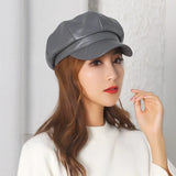 Popxstar New Women PU Leather Berets Cap Hat Black Red Outdoor Adjustable Female Autumn Winter Casual Lady Cap Hat For Women