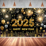 Popxstar 2025 Happy New Year Backdrops for Christmas Photography Decor Background Fireworks Celebrate Party Family Poster Photo Studio