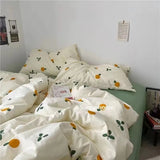 Popxstar Kawaii Cherry Duvet Cover Set Pillowcase Flat Sheet Floral Boys Girls Twin Full Size Soft Bedding Kit Korean Ins Style Home Use