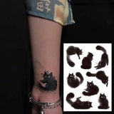 Popxstar Cute Black Cat Tattoo Stickers for Women Man Arm Art Temporary Tattoos Waterproof Fake Tattoo Cartoon Lasting Tattoo Stickers