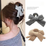 Popxstar Autumn and Winter Plush Bow Grab Clip  Wool Claw Clip Accesorios Para El Cabello  Крабик Для Волос  Hair Accessories for Women