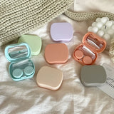 Popxstar Mini Solid Color Contact Lens Case Contact Lens Container Girls Travel Holder Storage Eye Container with Mirror