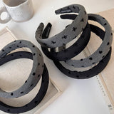 Popxstar Autumn Winter Retro Black-Gray Headband Bow Heart Sponge Hair Band for Woman Girls Temperament Hair Hoop Female Hair Accessories