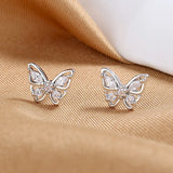 Popxstar Cute Korean Earrings Butterfly Bling Zircon Stone Rose Gold Color Stud Earring for Women Fashion Jewelry New Gift