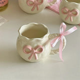 Popxstar Irregular Handmade Relief Pink Bow Coffee Ceramic Cup Gift Water Cup Kawaii Cup