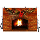 Popxstar Fireplace Fire Flame Background Winter Brick Wall firewood  Christmas  Backdrop Decoration Customize Photography Studio Props