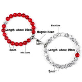 Popxstar Valentines Day Gift 2Pcs/Set Beads Bracelet For Lovers Natural Stone Distance Heart Magnet Couple Bracelets Friendship Fashion Jewelry Gift