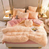 Popxstar Luxury Autumn Winter Warm Pink Bedding Set Plush Kawaii Mink Velvet Queen Duvet Cover Set with Sheets Single Double Bedding Sets