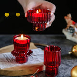 Popxstar Red Mini Glass Candle Holders Taper Candle Stand Small Tealight Candle Holder Candlestick Holder Christmas Decor Green Glass