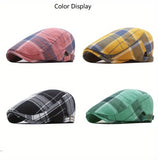 Popxstar Men's Plaid Pattern Flat Cap Newsboy Hat Women Beret Cabbie Gatsby Cap