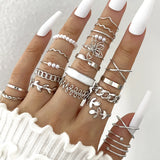 Popxstar Boho Geometric Knuckle Rings Set For Women Artificial Pearl Gold Silver Color Finger Ring Female Party Jewelry Accessories