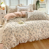 Popxstar New Ruffles 100% Cotton Duvet Cover Set or Single Duvet Covers Floral Princess Style All Cotton Quilt Cover Queen Blanket Cover