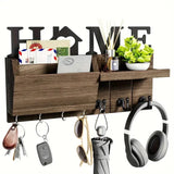 Popxstar Wooden Wall Key Holder, Decorative Key and Mail Holder with Shelf Has Large Key Hooks for Bags, Coats, Umbrella