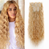 Popxstar Clip In Hair Extensions 6PCS Set Curly 20inch Long Synthetic Clip On Hairpiece Corn Wavy Style For Women Girls Daily Party