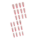 Popxstar 24 Pcs Glossy Long Ballerina Press On Nails Pink Glitter French Style Fake Nails With Rhinestone Artifical Reusable False Nails