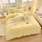 Popxstar room inspo ideas Korean Princess Style Bedding Sets Ins Lace Bowknot Duvet Cover Fitted Sheet For Girl Woman Home Bedroom Kawaii Bed Linens